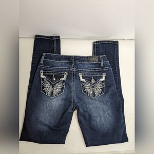 Zco women's jeans denim cotton blend 26" waist rhinestones embroidery P-1